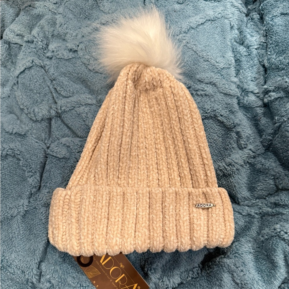 ADORA Cream Knit Beanie with Pom Pom